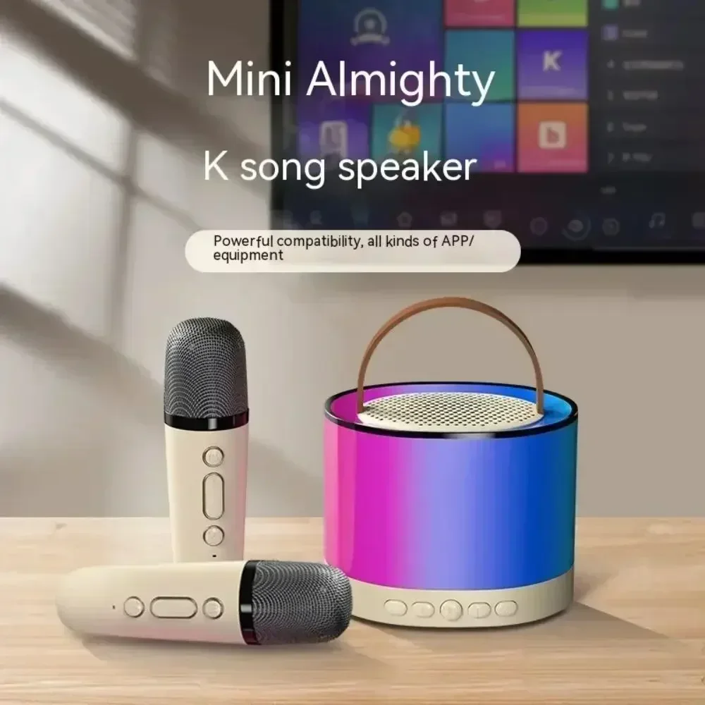 

Bluetooth Speaker Multifunction with 2 Microphone RGB Portable Music Player Karaoke Machine for Child Home Gift