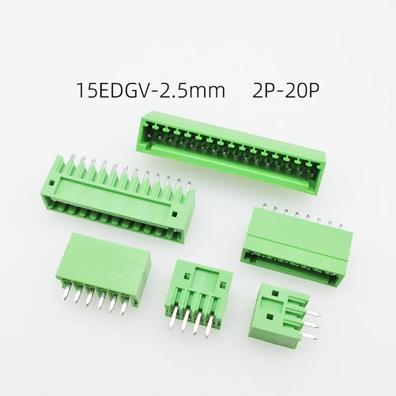 10 أزواج المسمار الحرة المكونات نوع محطة KF2EDGKD-2.5 دبوس مستقيم/دبوس منحني ذكر/موصل سالب 15EDG-2.5