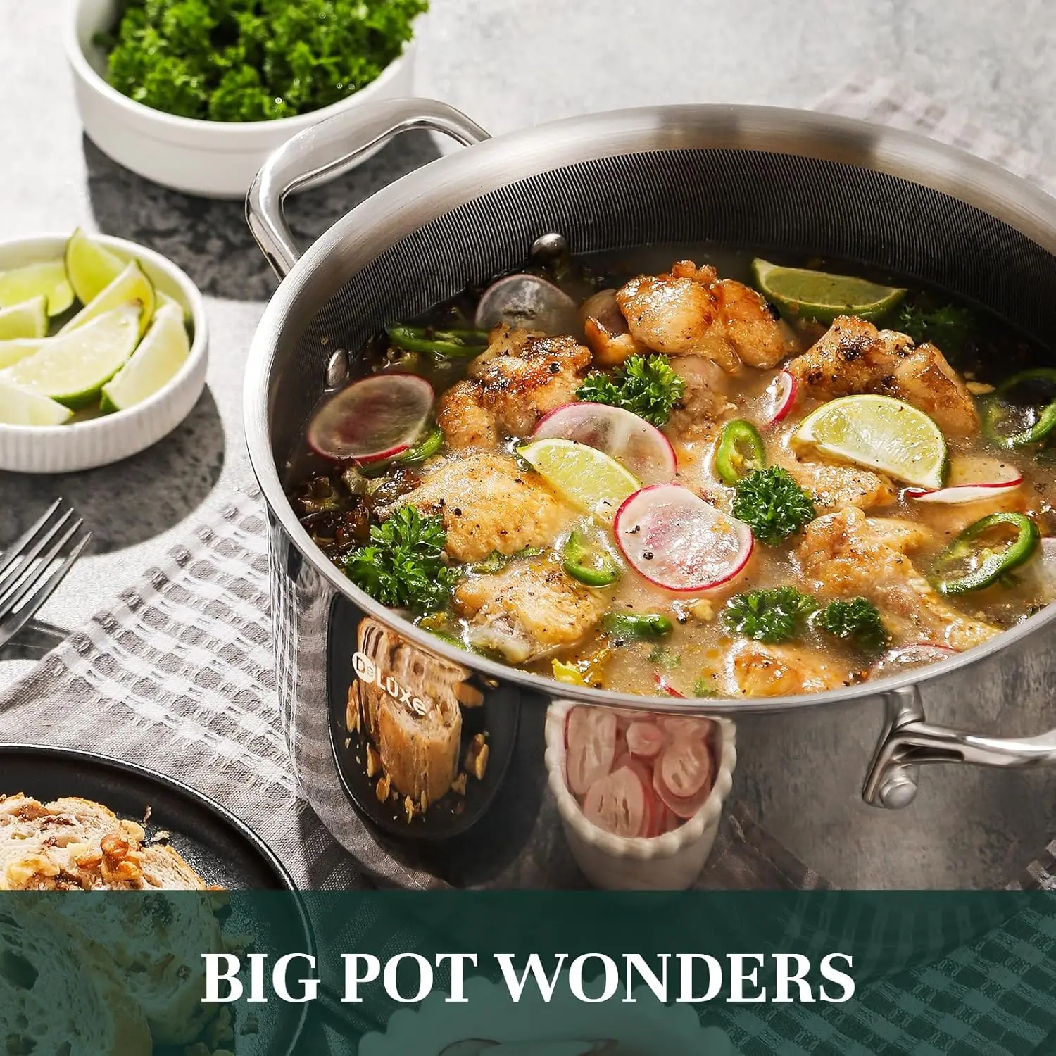 Hybrid Ceramic Nonstick 6 PCS Pot Set, 1.3, 3&5.4-Quart Pot with Tempered Glass Lid, Stainless Steel Cookware Pots with Stay-Coo