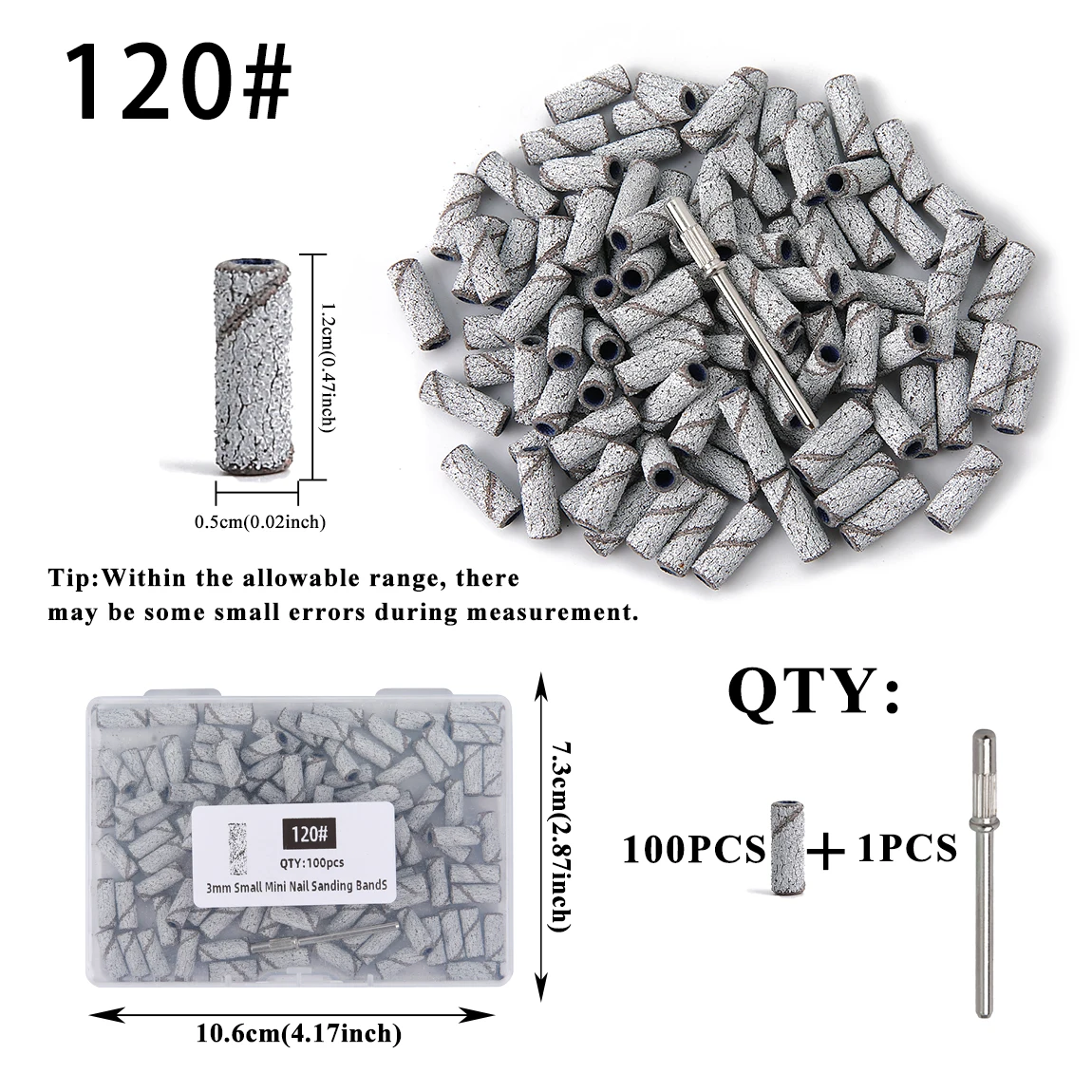 Set di 100 piccole mini fasce per levigatura per unghie da 3 mm con 1 pezzo di asta in metallo per la rimozione di gel acrilico e smalto 80 # 120 # 180 # 240 #