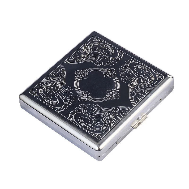 Portable Stainless Steel Embossed Cigarette Case  Pressure-resistant Stylish Cigarette Storage Box 20 Cigarettes
