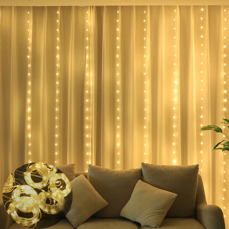 Cortina LED String Lights, Natal Fairy Garland, 8 Modes Flash, Decoração de iluminação de janela do quarto