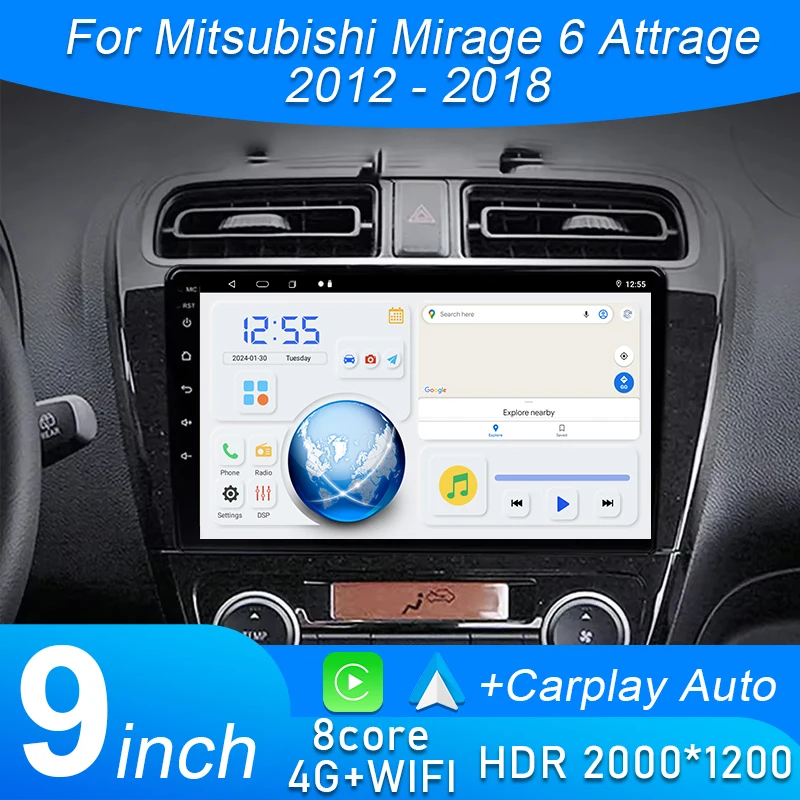 Pour Mitsubishi Mirage 6 Attrage 2012 2013 2014 2015 2016 2018 Android Auto lecteur Radio GPS Navigation multimédia pas de DVD 2din