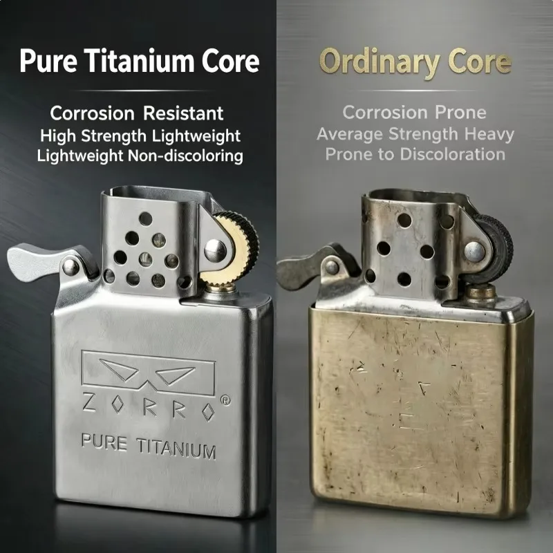 ZORRO 3rd Gen Pure Titanium Kerosine Lighter Insert, Ball Bearing Mechanism, Universal Replacement Insert Compatible with ZP