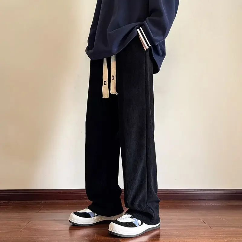 Męskie długie spodnie dresowe sztruksowe czarne proste gładkie codzienne spodnie podstawowe wygodne nowość w koreańskim stylu męskie spodnie sportowe
