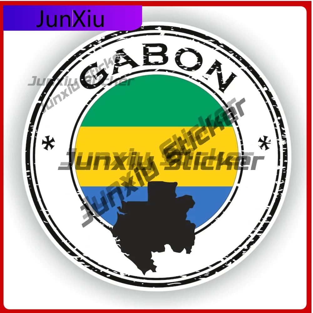 

Gabon Seal Sticker Round With Coat Of Arms Flag Decal Sun Resistant Designed For Guitar Truck For Vehicle Decoration