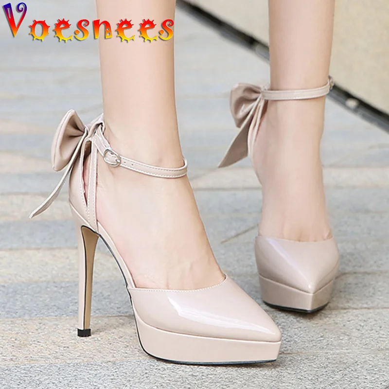 Voesnees Brand Design Wedding Dress Women\'s Pumps New Pointed Toe Bow-knot High Heel Single Shoes 12CM Stiletto Woman Party Shoe