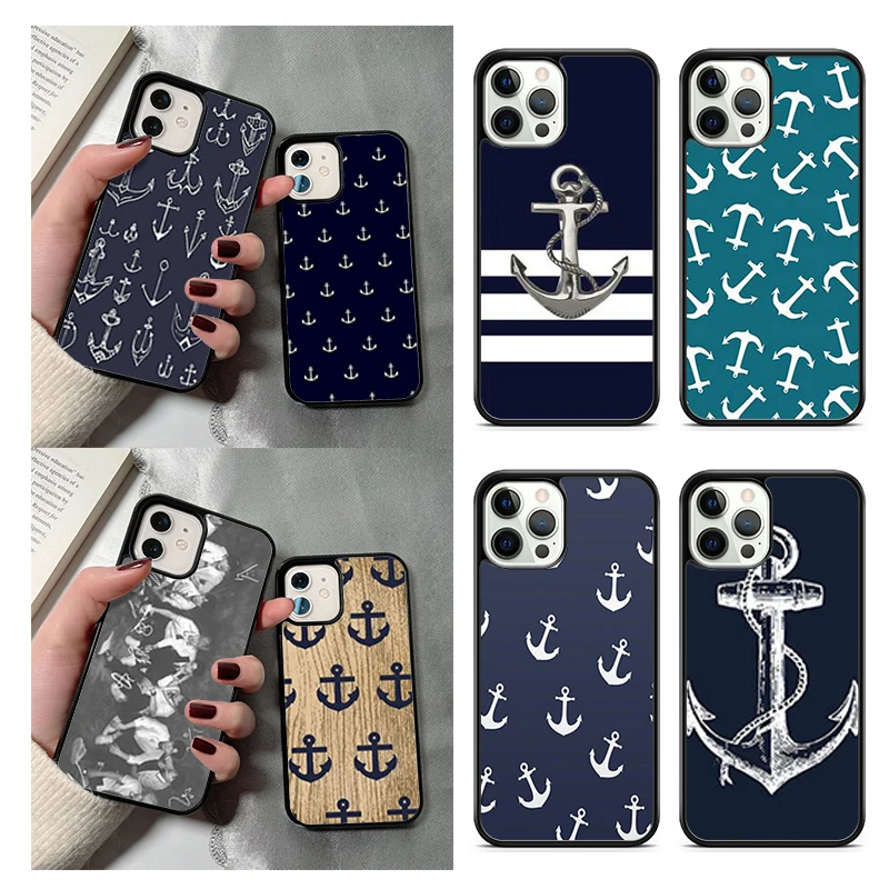 Stripes Anchor Boat Ship Wheel Phone Case For iPhone 14 15 16 13 12 Mini Max Cover For Apple 11 Pro Max 6S 8 7 Plus SE2020