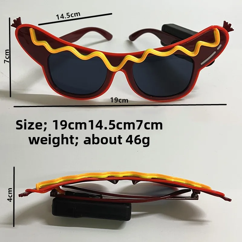 نظارات شمسية مضيئة جديدة بتصميم الهوت دوج والنقانق والبطيخ، إضاءة ليلية للحانات والرقص، أدوات لخلق أجواء المهرجانات الموسيقية... #1