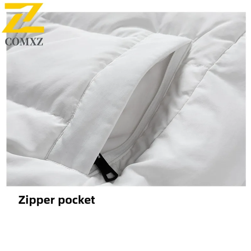 COMXZ 2025 Winter New Puffer Coat Stand Collar Solid Color Outdoor Travel Lightweight Down Jacket White Duck Down Thermal Coat