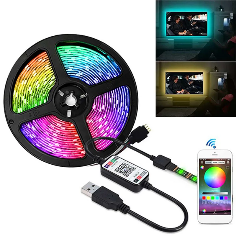 Bluetooth USB 5V RGB LED Strip Light 5050 Controller 1M 2M 3M 4M 5M Flexible Diode Lamp Tape Lights TV Background Lighting