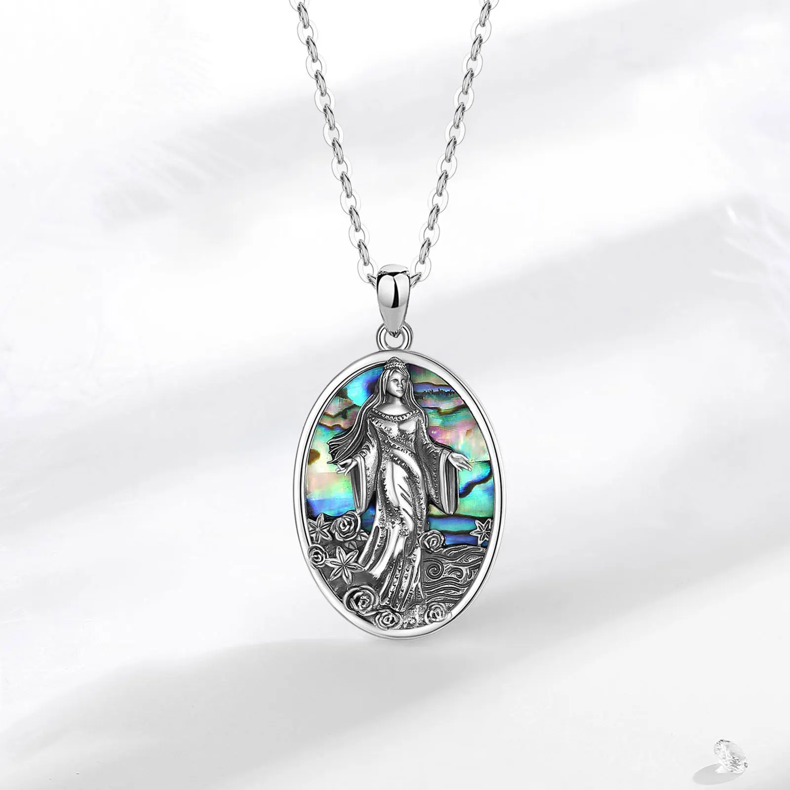 Eudora Original 925 Sterling Silver Sea Goddess Yemaya Necklace Natural Abalone Shell Lemanja Amulet Pendant Fine Jewelry Gift