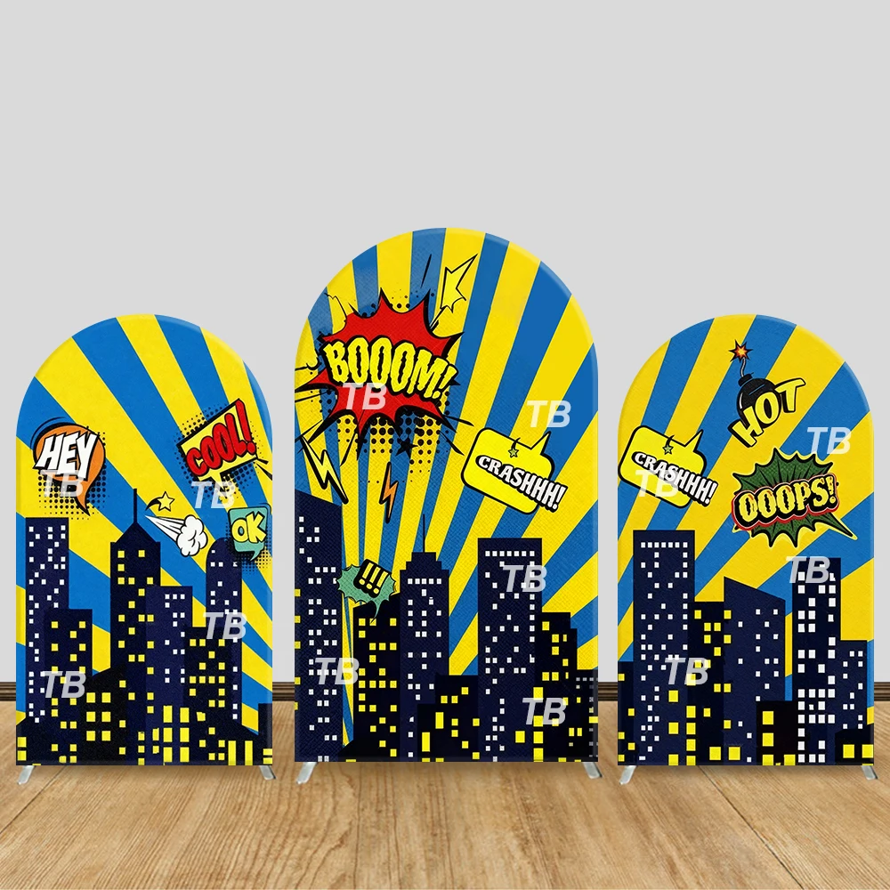 

Comic Pop Art Arch Backdrop Cover City Boom Theme Party Decor Photo Booth Background Cool Teen Event Supplies