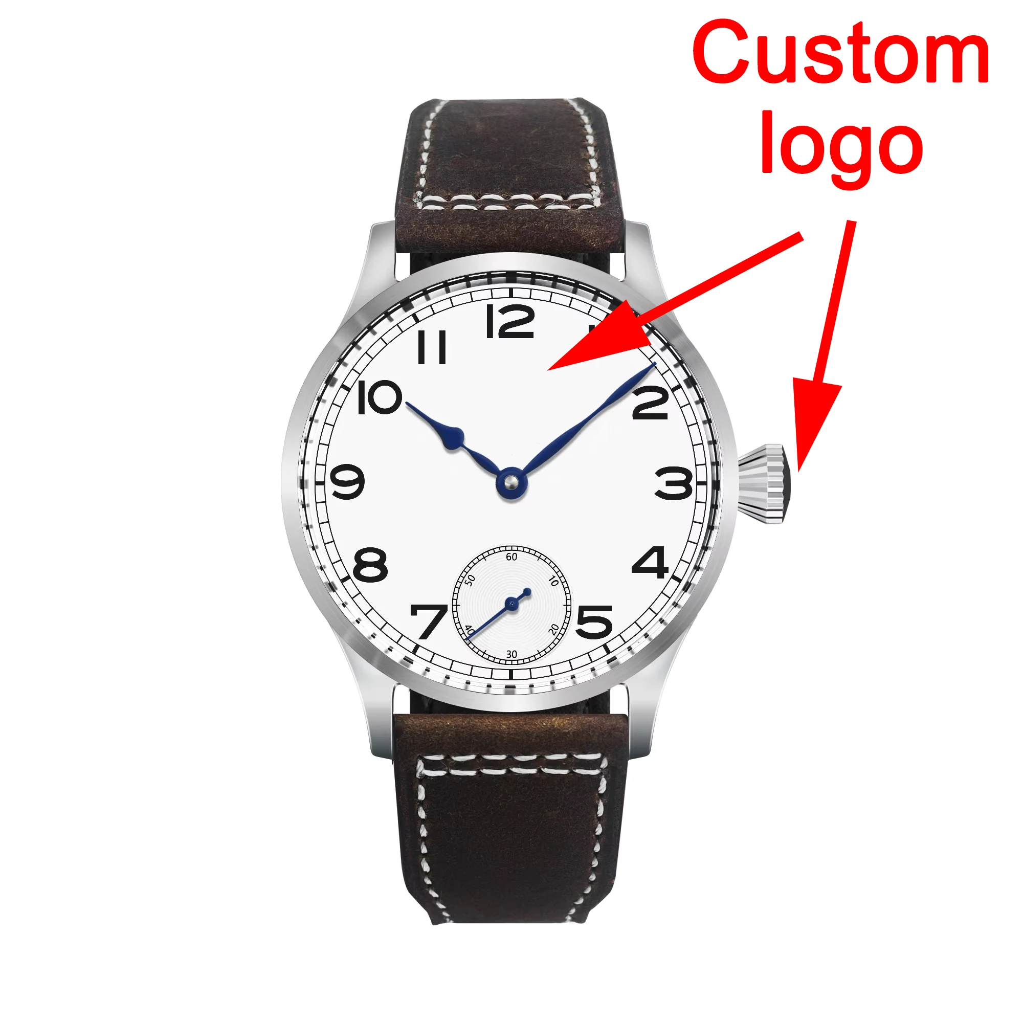 Custom Logo 42MM Sapphire Glass Men Watch St3600 Hand winding Movt sport leather luminous Reloj Sterile Dial waterproof Reloj