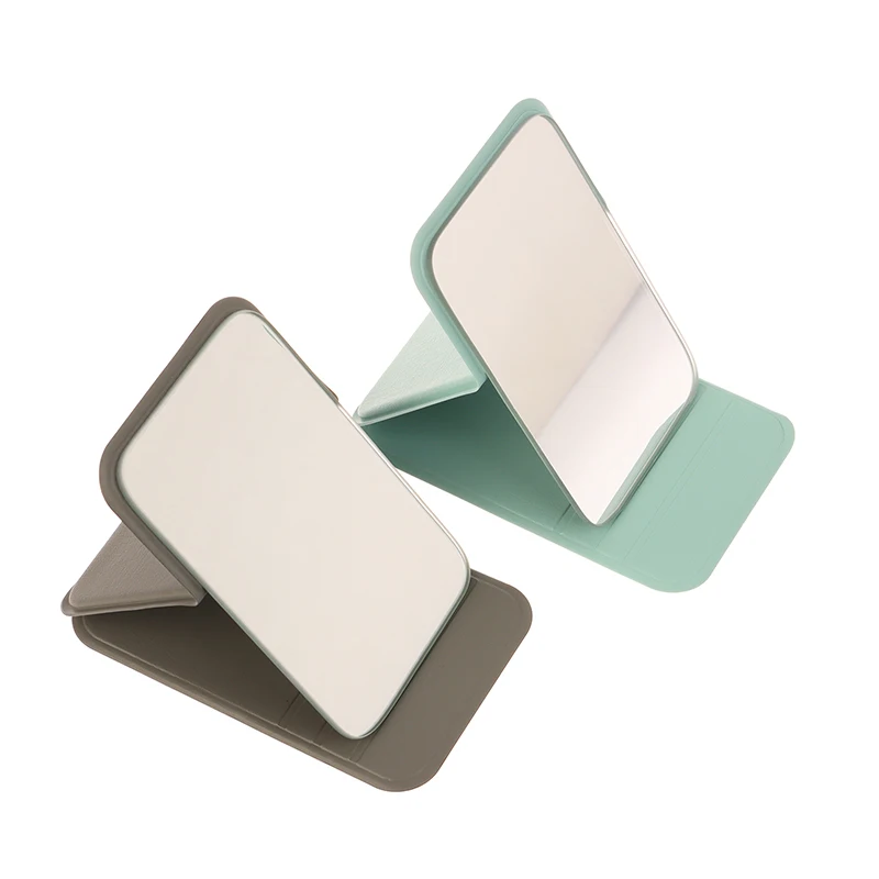 【A-Nice】Cermin Rias Mini PU untuk Meja, Cermin Kecantikan Portabel yang Dapat Disesuaikan, Cermin Lipat untuk Kosmetik