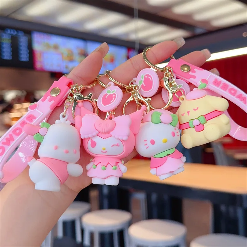 Sanrio Cute Keychain Cartoon Cute Kuromi Cinnamoroll Women Sweet Bag Pendant Backpack Melody Hello Kitty Toy Keyring Girl Gift