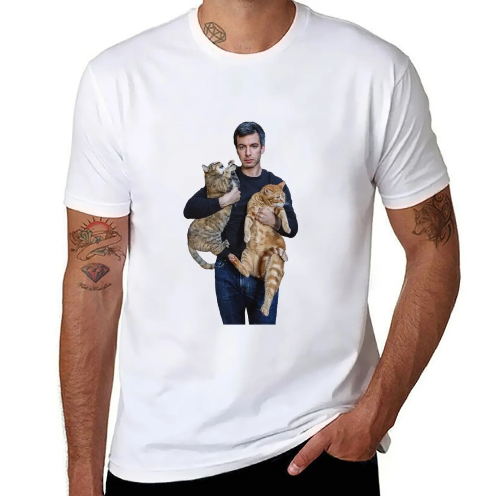 

Nathan Fielder and His Cats T-Shirt funny t shirts cotton t shirt personalised T-Shirt