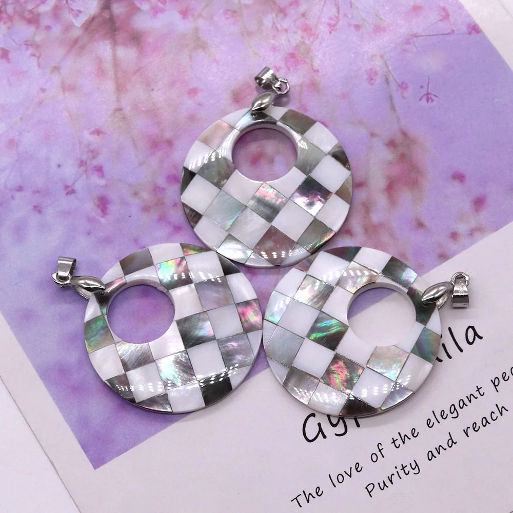 

1PC 40mm Big Hole Round Natural Freshwater Shell Pendant Spliced Exquisite Charms for Women's Necklace Jewelry Making Beach Gift