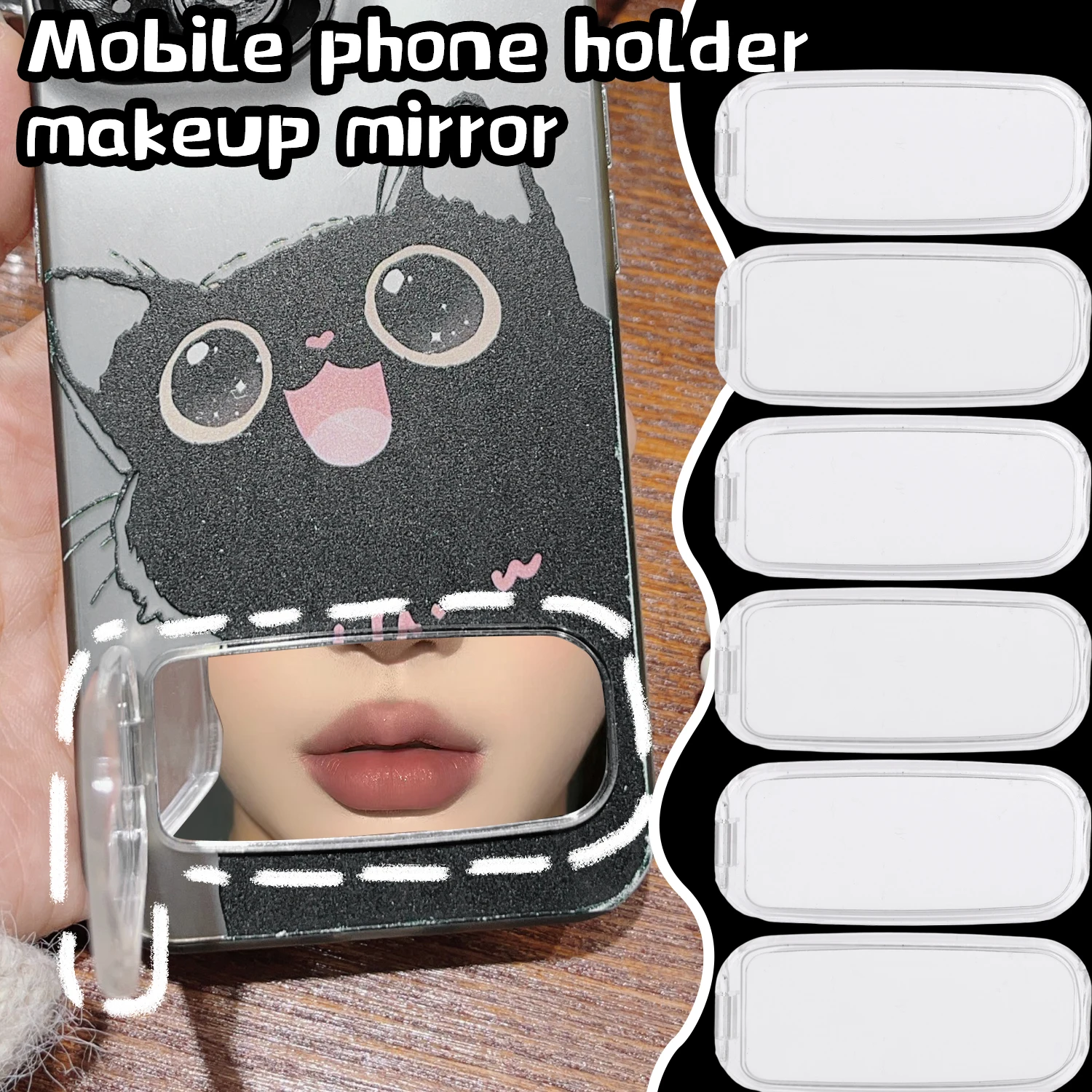 Creative Back Sticker Mobile Phone Holder Makeup Mirror 2 In 1 Multifunction Portable Desktop Phones Bracket Mini Mirrors