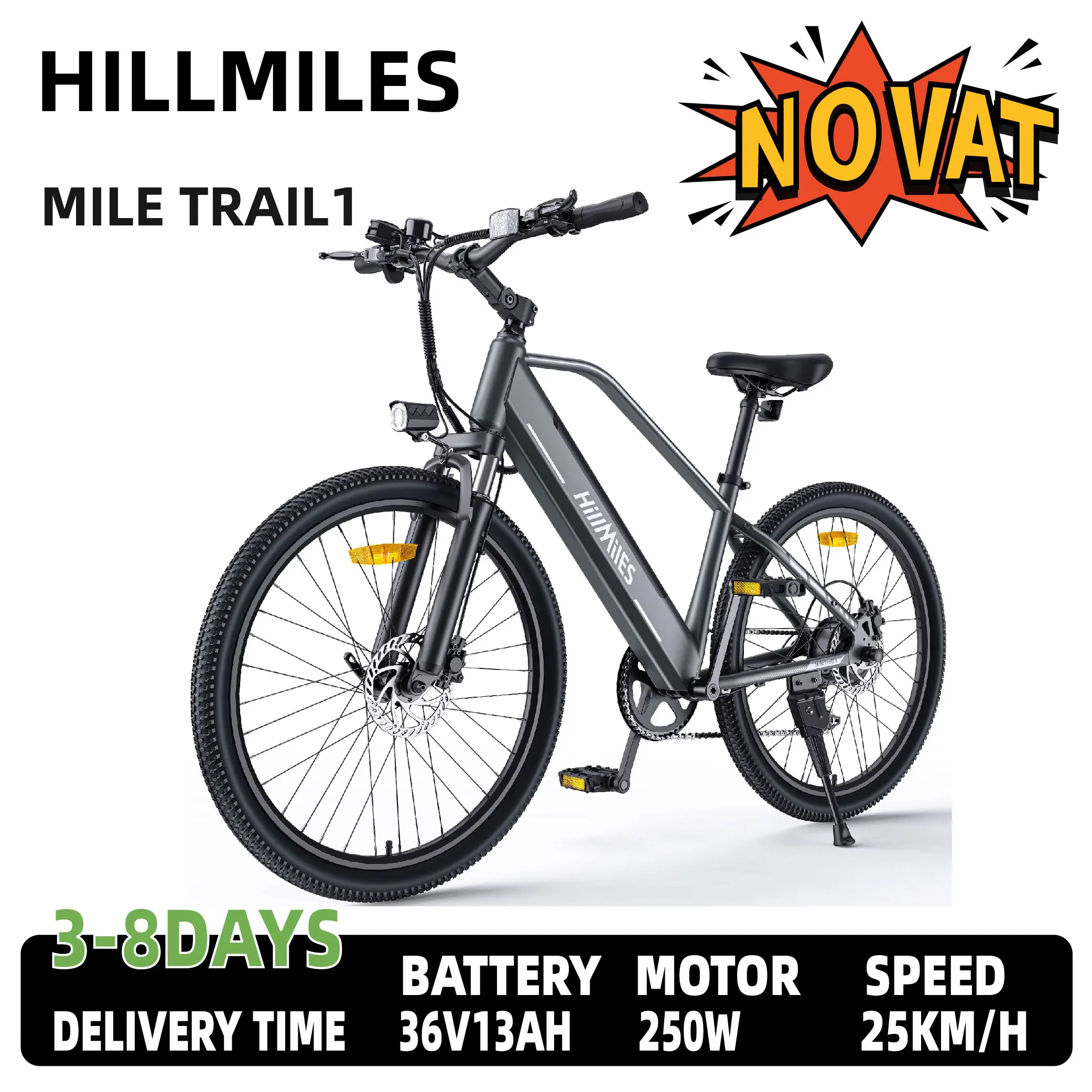 HillMiles MileTrail1 Elektrofahrrad für Erwachsene 250 W E-Mountain Ebike 36V13AH Batterie 26 Zoll