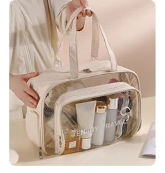 Borsa cosmetica impermeabile borsa cosmetica portatile portatile borsa da viaggio trasparente in Pu di grande capacità