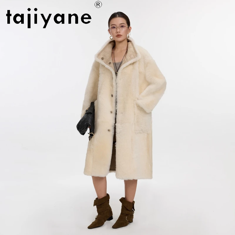 

TAJIYANE Natural Merino Sheepskin with Wool Attached Coats Reversible Long Real Fur Coat Woman Clothing 2025 Winter Outerwears