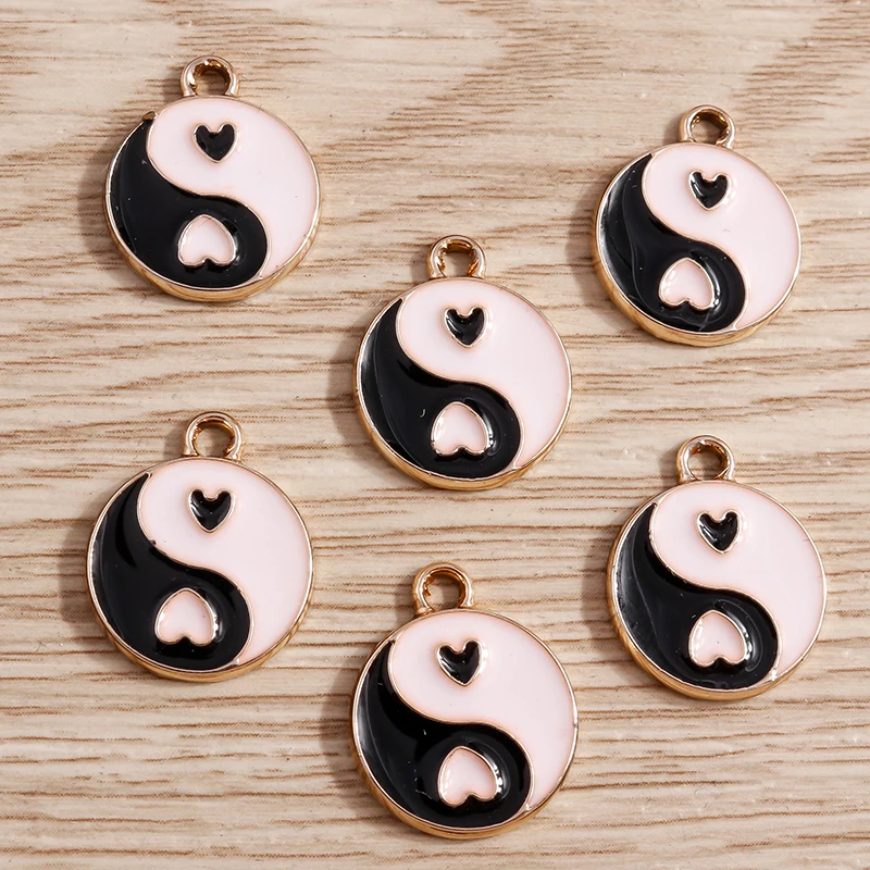 10 Stück 15 x 18 mm niedliche Emaille-Tai-Chi-Yin-Yang-Anhänger für die Schmuckherstellung, Halsketten, Ohrringe, Armbänder, DIY-Bastelzubehör – Detail 5