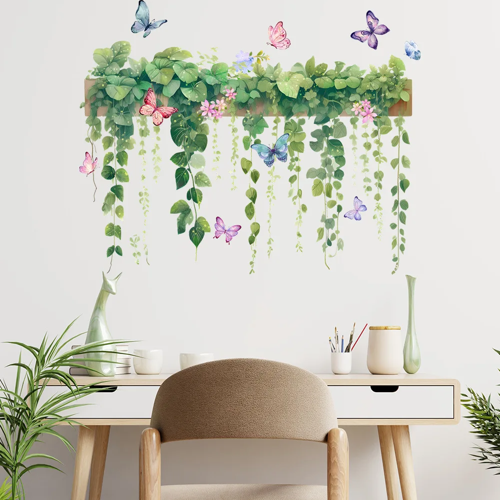 Flower Vine Green Plant Leaves Butterfly Study Living Room Wall Beautification Decorative Wall Stickers  Wall Sticker Bedroom