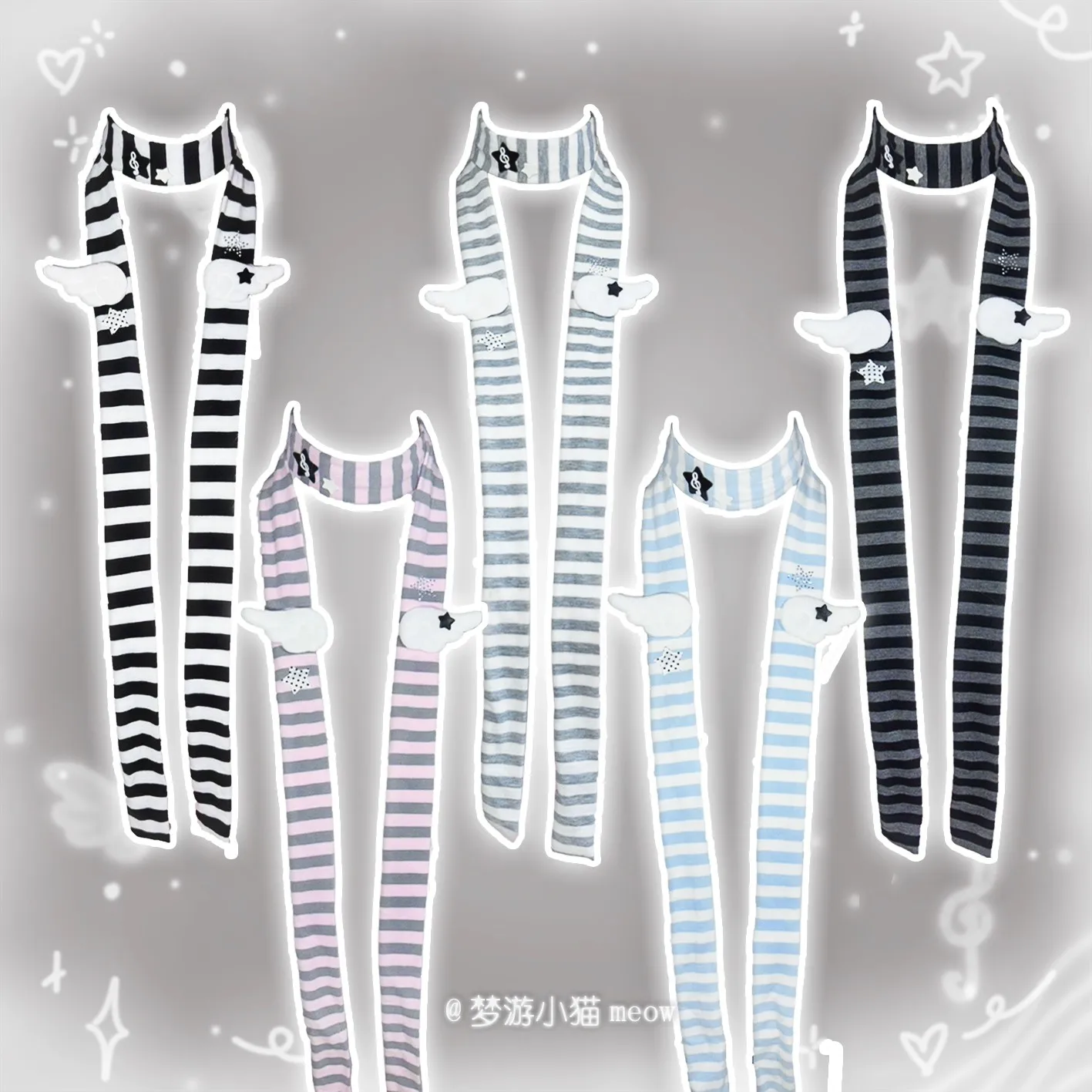 Women Y2K Girl Subculture Cute Moe Fashion Wing Star Stripe Scarf Gothic Lolita Japanese Korean Harajuku Neck Warmer Long Scarf
