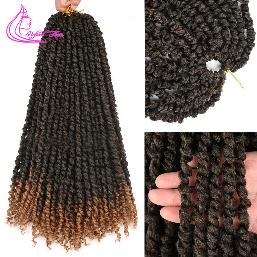 A paixão torce o cabelo pre-torcido a paixão torce tranças sintéticas de crochê 12 18 24 polegadas pre-looped trança extensões do cabelo