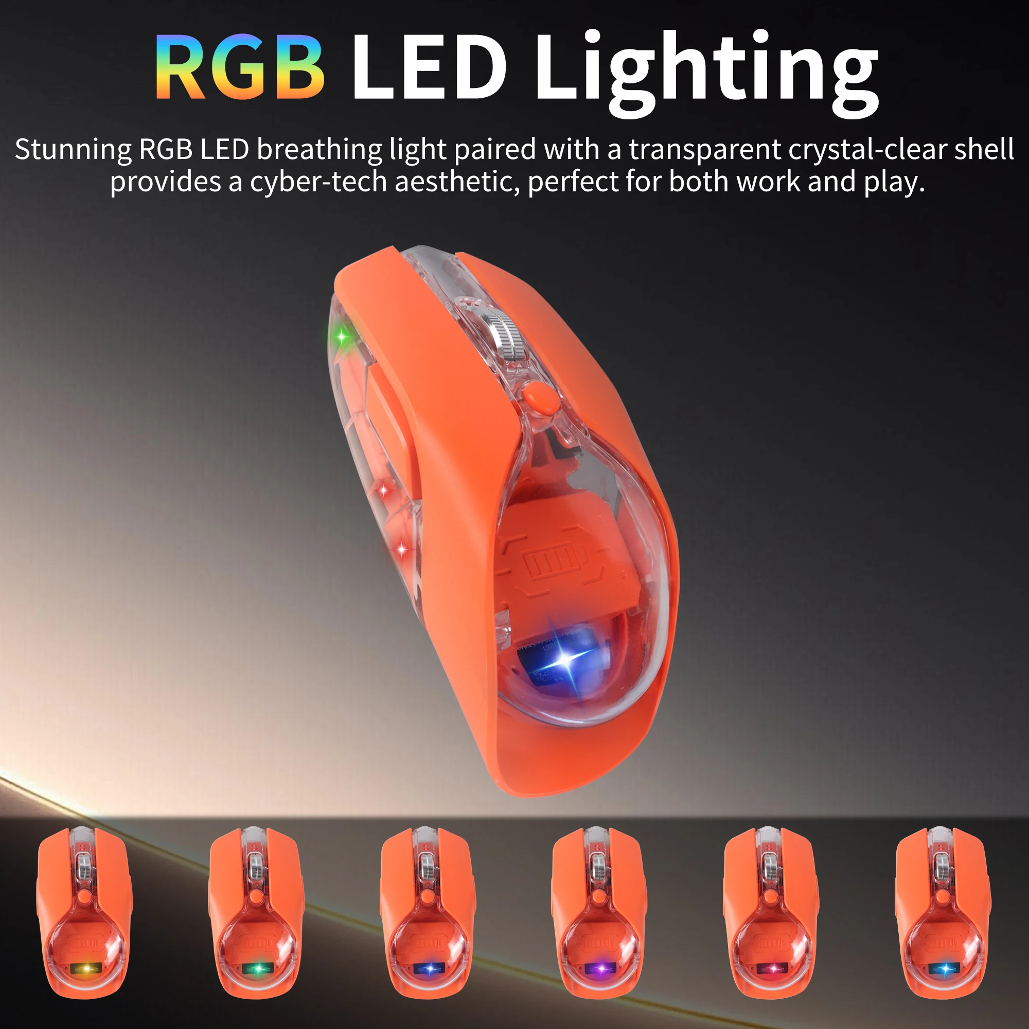 

Transparent Wireless Gaming Mouse 2.4G+Bluetooth+Wired 3 Mode Rechargeable LED Lighting Power Display 3200 DPI Ergonomics Mice