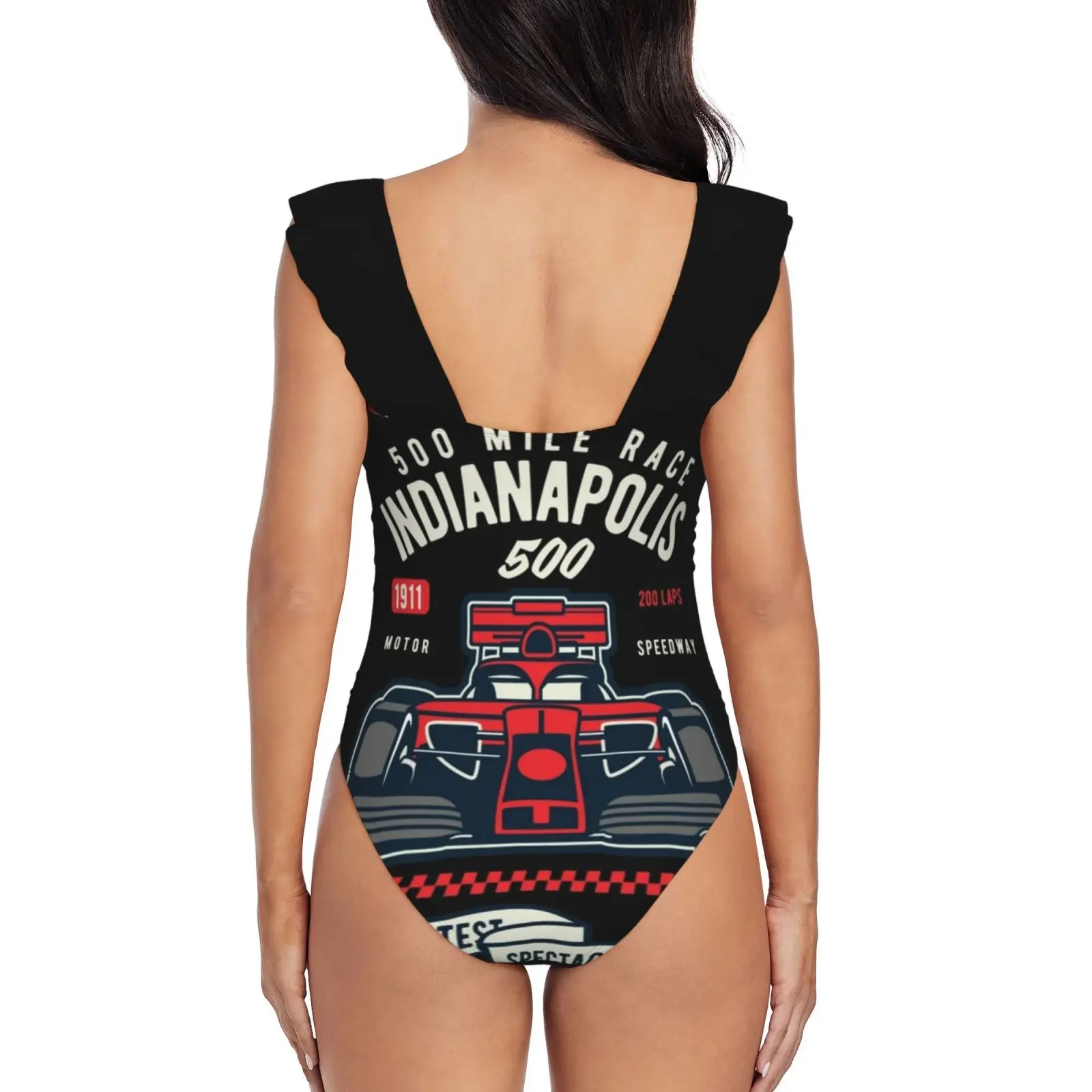 Indianapolis 500 Mile Race Ruffle One Piece Swimsuit Women Swimwear Push Up Monokini Sexy Print Bathing Suit Indianapolis Indy