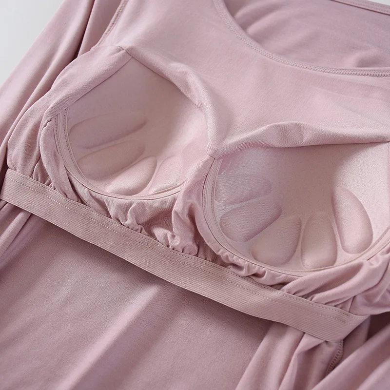 Women's T-Shirt with Chest Pad Tops One-Piece Bra Cup Slim T Shirt Female Top Bottoming Shirts Home Wear Women Pajamas