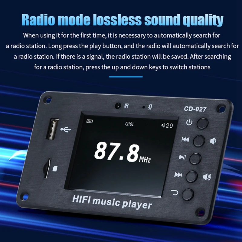 2.8-Inch Color Screen Bluetooth 5.1 Car Synchronization Lossless Decoding Board Time Alarm Clock Fm Audio Decoder