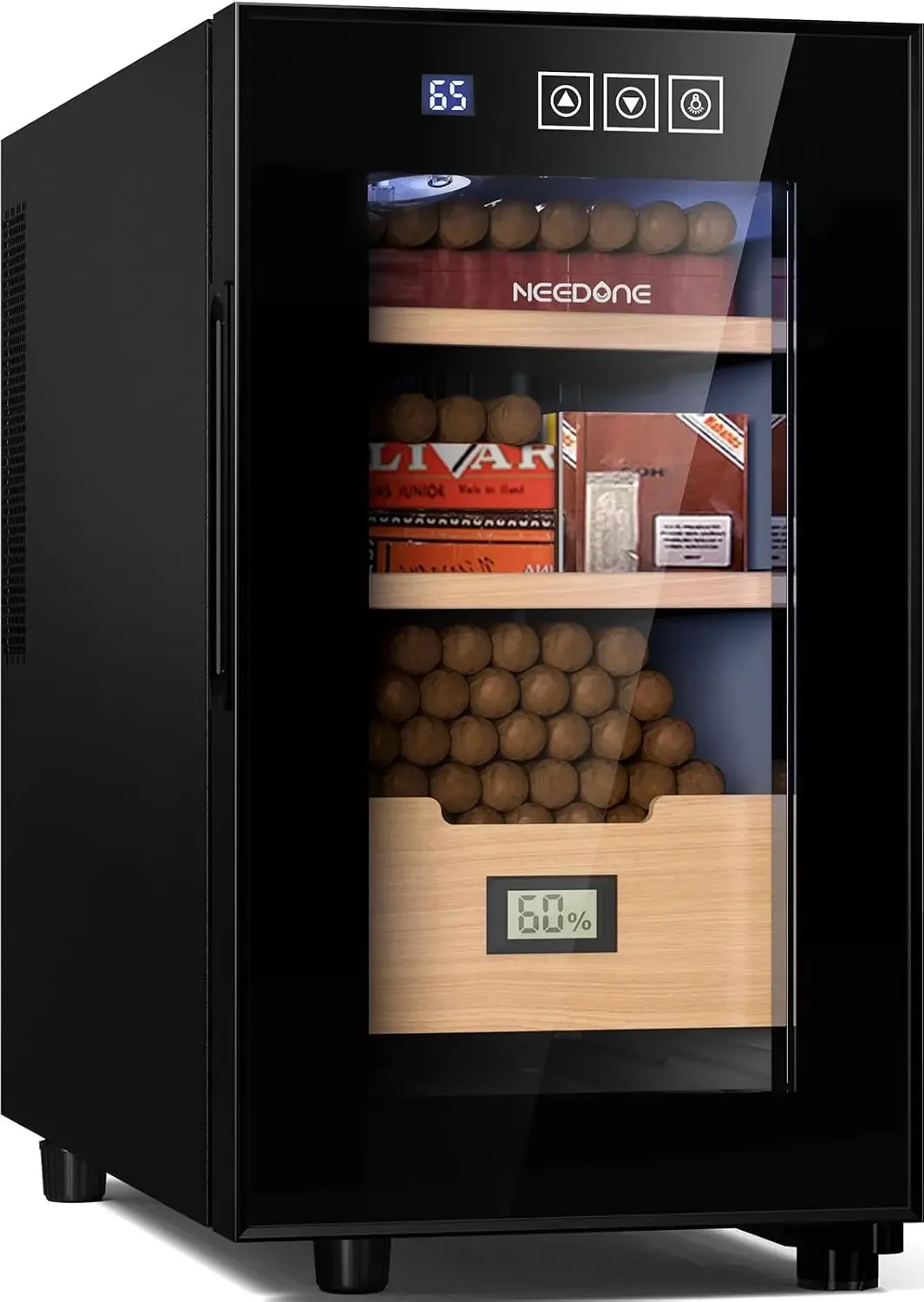 Electronic 23L Cooler Humidor,150 Counts Capacity, with Spanish Cedar Wood Shelves Upgraded Version with Digital Hygrometer