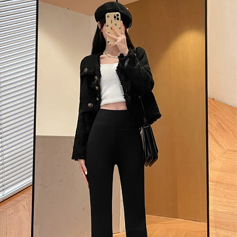 ขนแกะหนากางเกงขากว้างเอวสูงโยคะกีฬากางเกงขายาวฟิตเนส Tights Casual Streetwear Casual Vintage Pantalon Femme