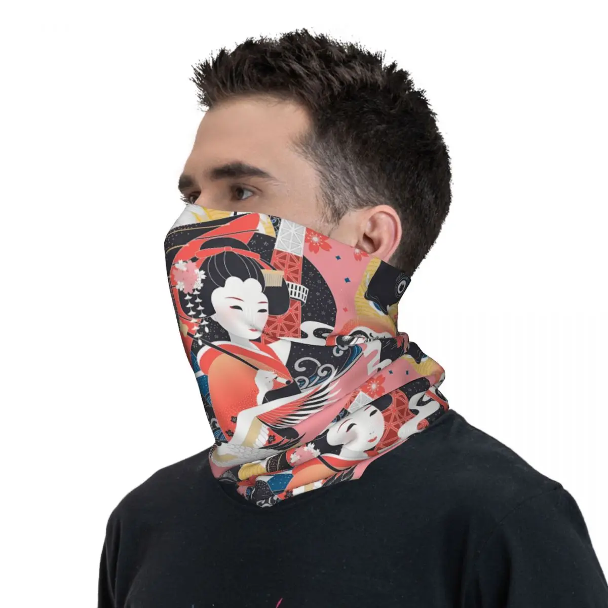 Japanese Geisha (4) Scarf Neckerchief Neck Face Mask Polyester