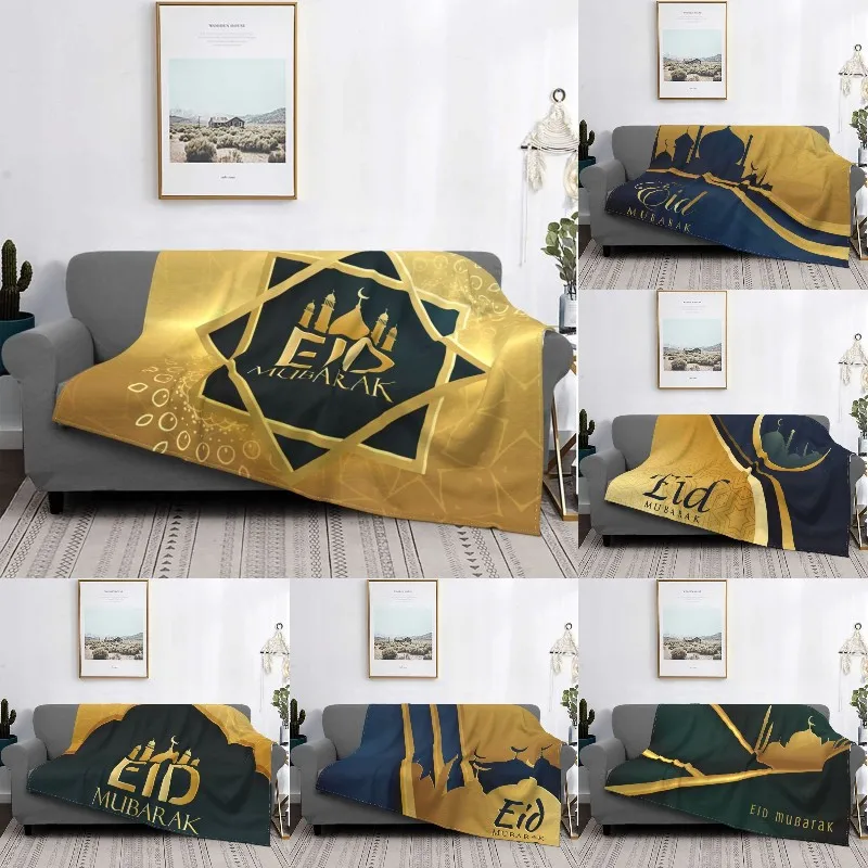 Eid Mubarak Blanket Soft Fleece Autumn Warm Flannel Ramadan Kareem Muslim Throw Blankets for Sofa Travel Bedding Quilt