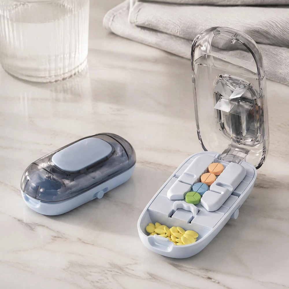 New Compact Portable Multi Medication Cutter Divides into 2/3/4 Parts Pill Cutter Pill Splitter Adjustable Compact Pill Case