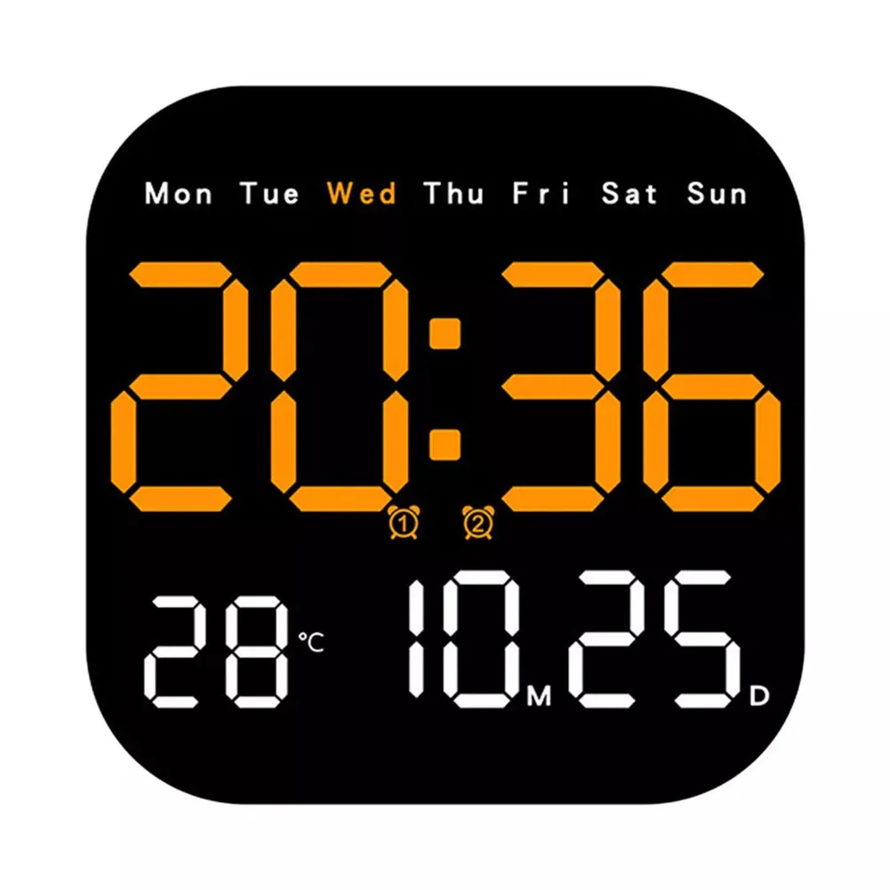 Digital LED Wall Clock with Remote Control Count Down Functionality for Important Dates; Displays Time Temp and Day of the Week