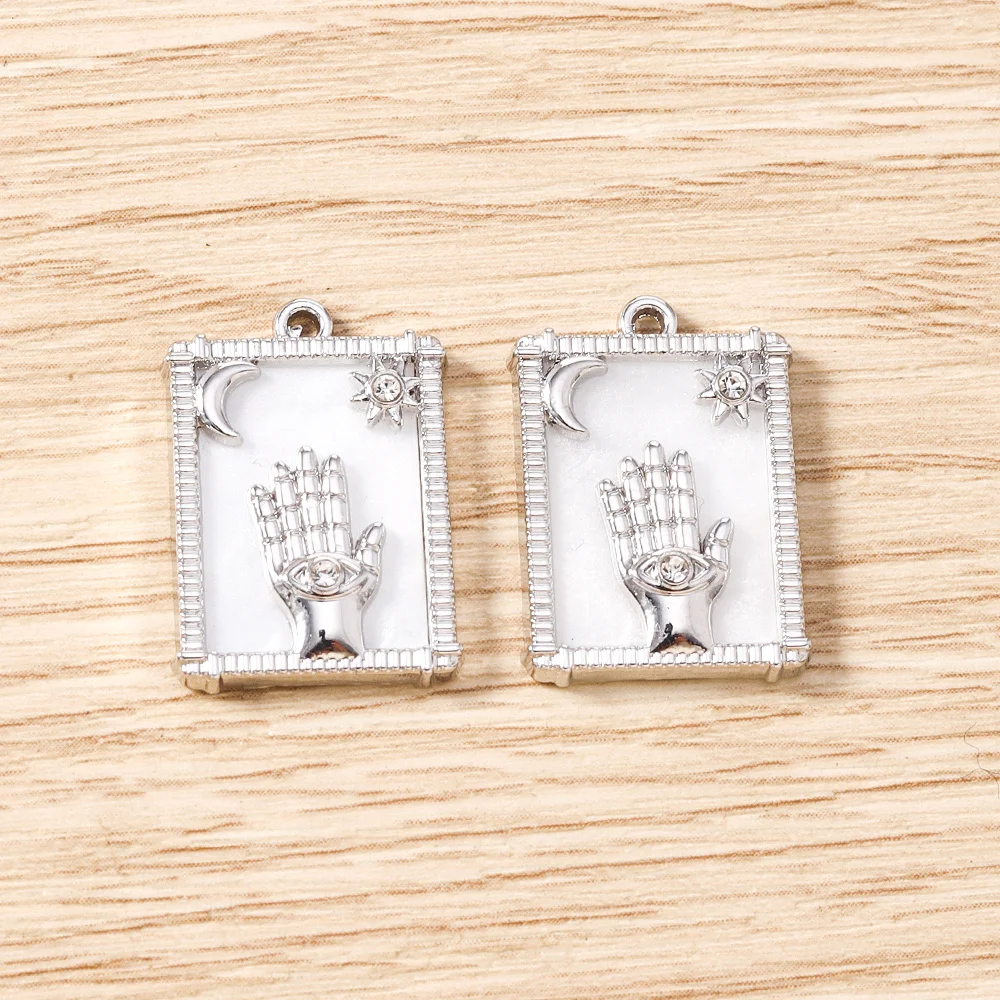 Tusember 5 Stück vergoldete Tarot-Stern-Mond-Böses-Auge-Hamsa-Hand-Anhänger Talisman-Charms für DIY-Schmuckherstellung, Halsketten, Ohrringe – Detail 25