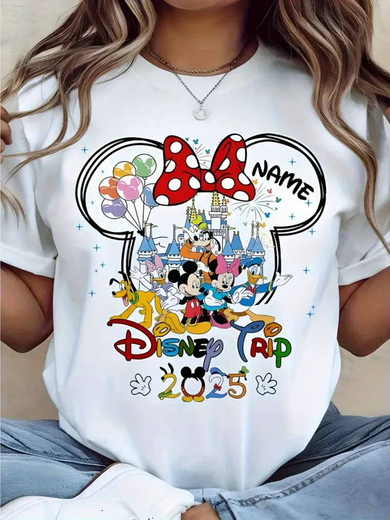 2025 ديزني الرسوم المتحركة ميكي الصيف الأميرة قصيرة الأكمام 100% القطن تي شيرت مطبوع للجنسين المتضخم تي شيرت تنفس Y2K #1