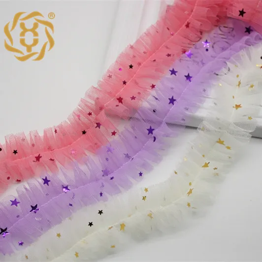 4cm Star Mesh Center Pleated Lace Children's Headband Accessories Decoration Flower Basket Ruffle Lace