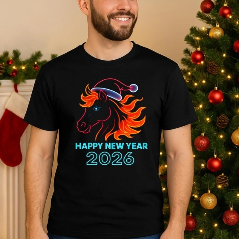 السنة الجديدة النار الحصان PNG حزمة خط الفن الحصان سانتا قبعة عيد الميلاد Clipart Crewneck عالية الجودة القطن رجالي الجرافيك بلايز #5