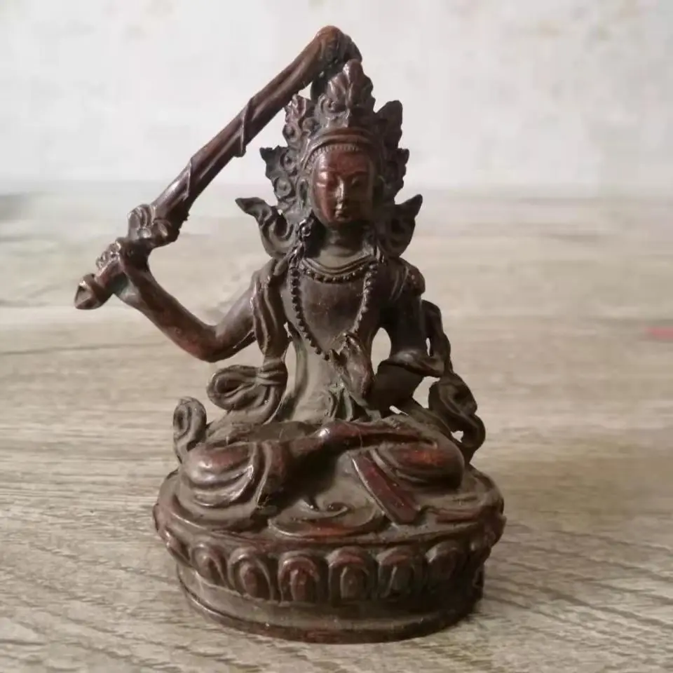 

Vintage Meditation Yoga Bodhisattva Buddha Statue Miniature Manjushri Statue Indoor Collection Figurine Art Deco Sculpture Craft