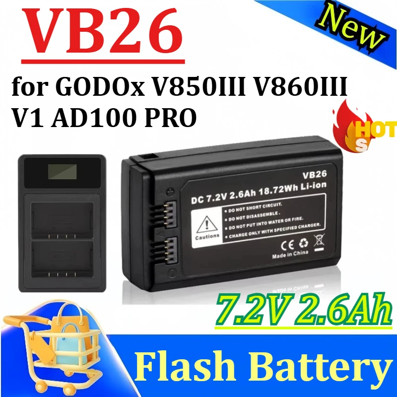 7.4V 2600mAh 18.72Wh Strobe Lighting Battery VB26/VB26A V860 for GODOX V850III V860III V1 AD100 PRO Flash Battery