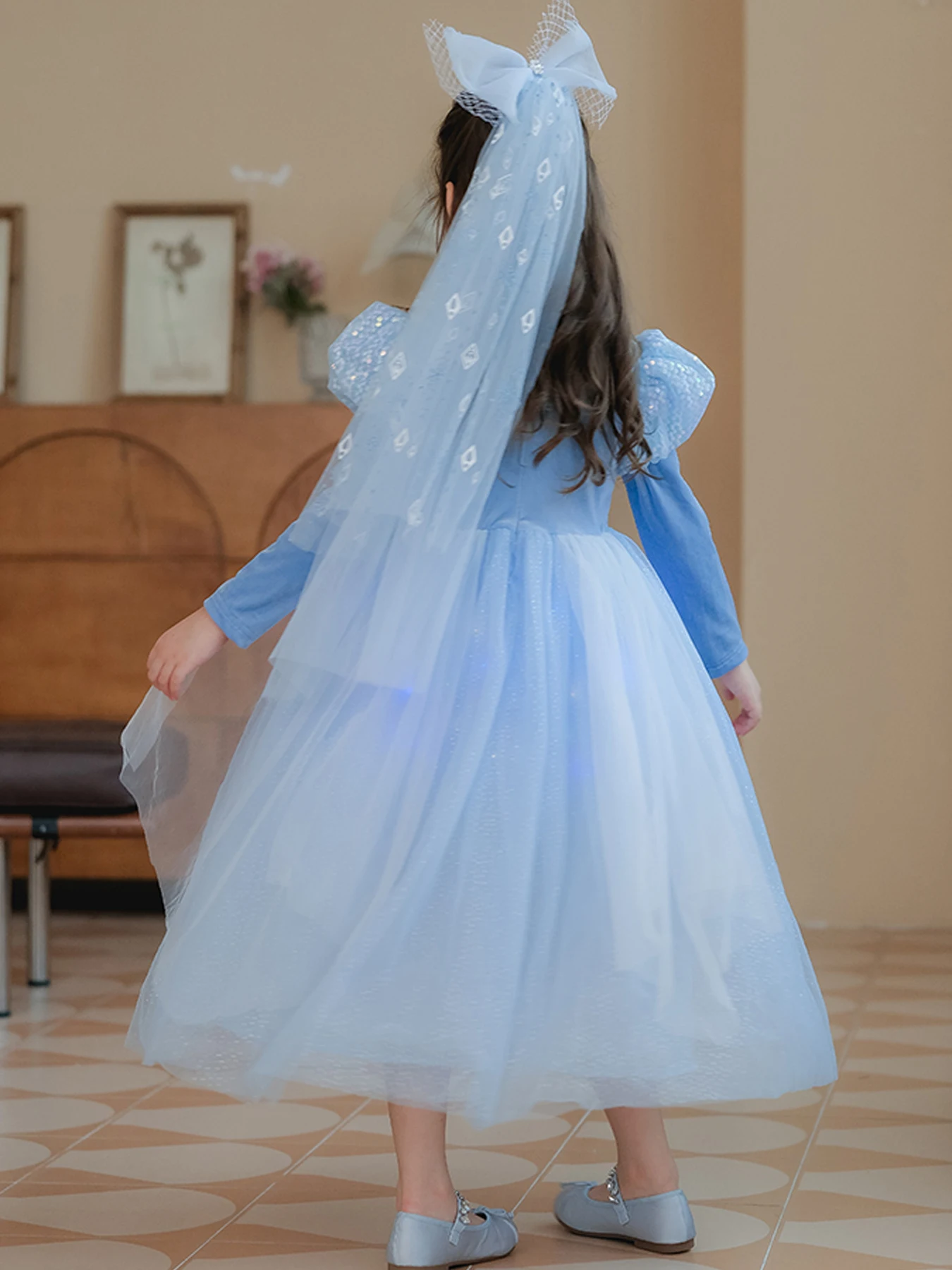 Girls sequined Elsa princess dress long sleeve ballet skirt dress Halloween Christmas gift