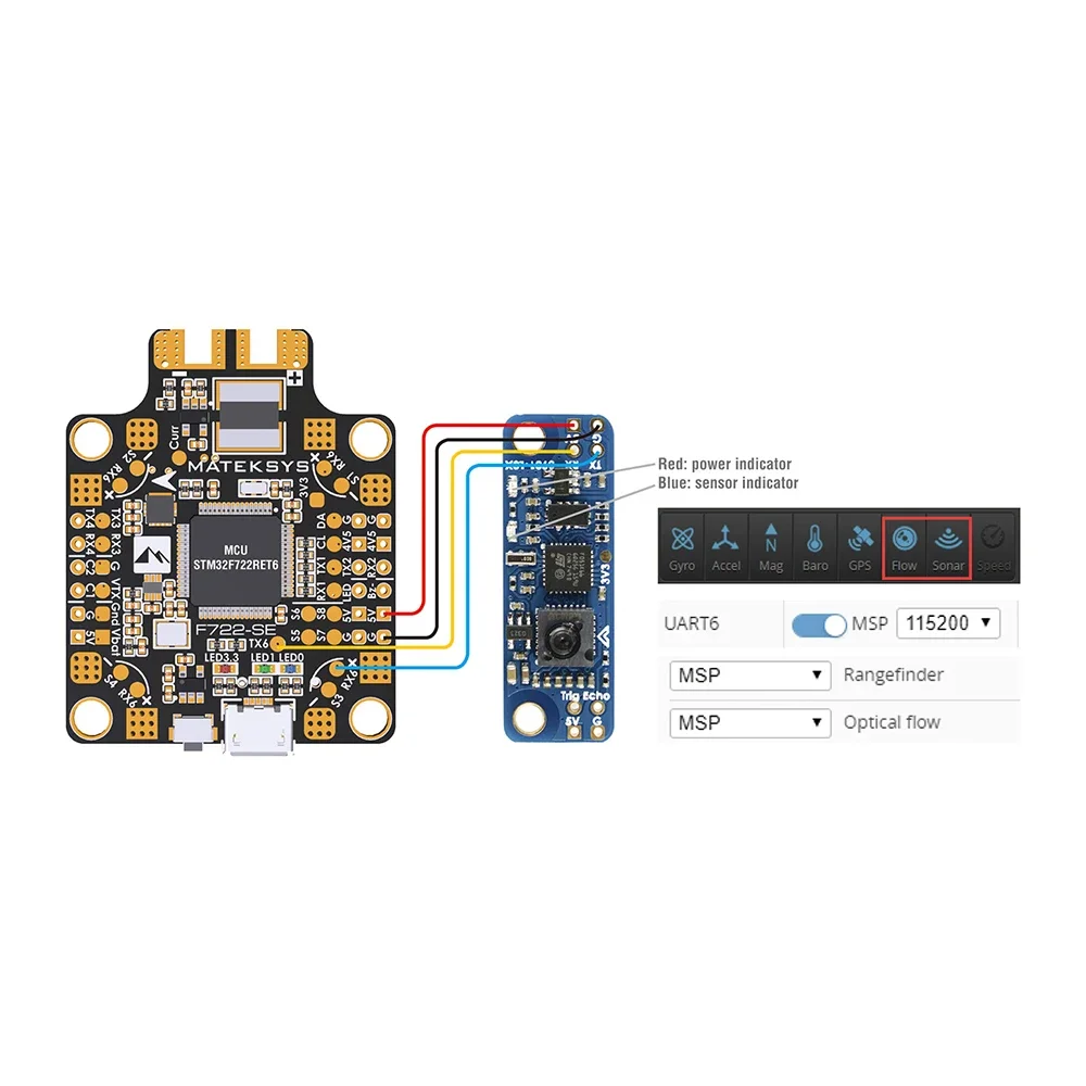 MATEKSYS OPTICAL FLOW & LIDAR SENSOR 3901-L0X INAV Flow Sensor Modul für RC FPV Racing Freestyle F4 F7 Flight Controller Drone