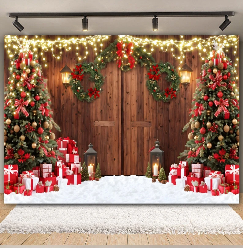

Christmas Photography Backdrop Window Xmas Tree Gift Toy Bear Curtains Moon Snow Kids Portrait Family Party Photozone Background