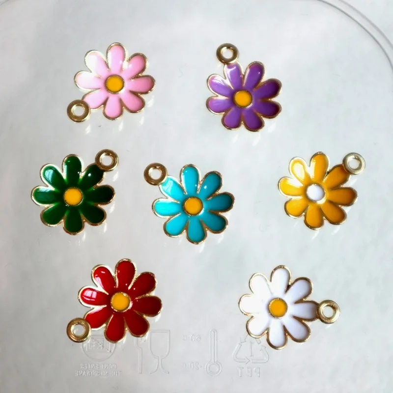 

10PCS Concave Flower Colorful Lotus Pendant Metal Charms DIY Necklace Bracelet Earrings Keychain Jewelry Handmade Accessories